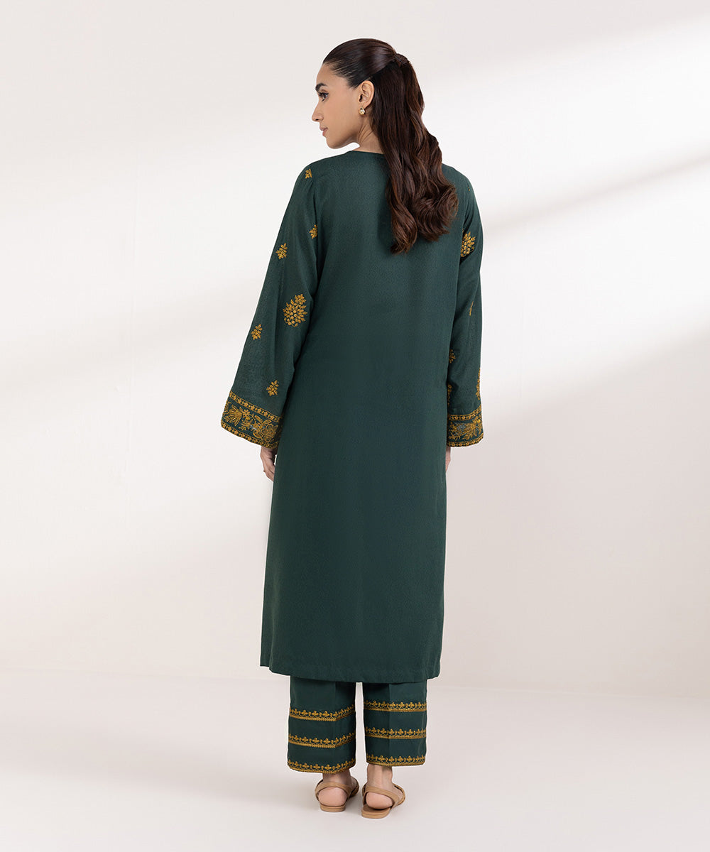 Women's Pret Karandi Embroidered Green A-Line Shirt