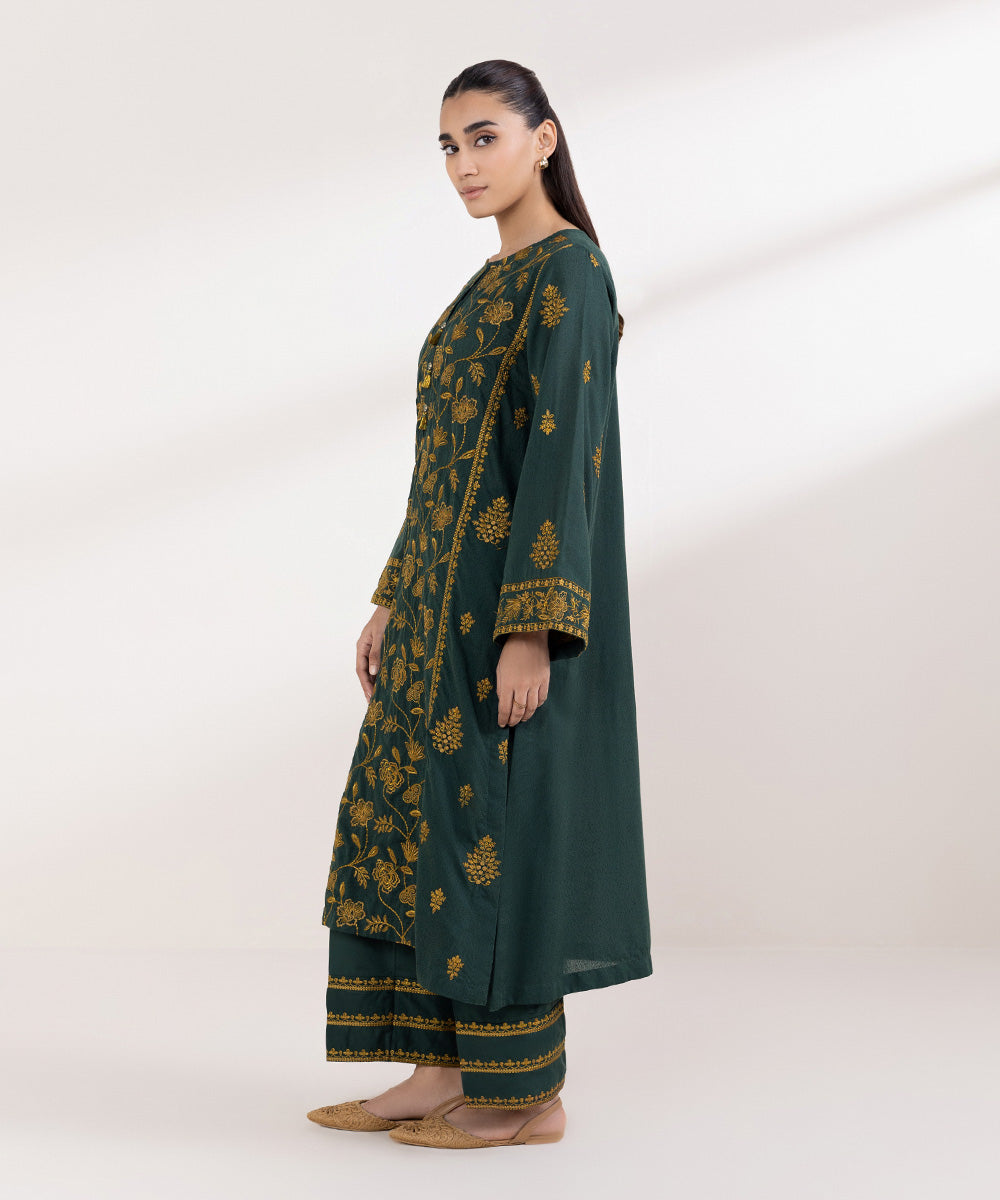 Women's Pret Karandi Embroidered Green A-Line Shirt