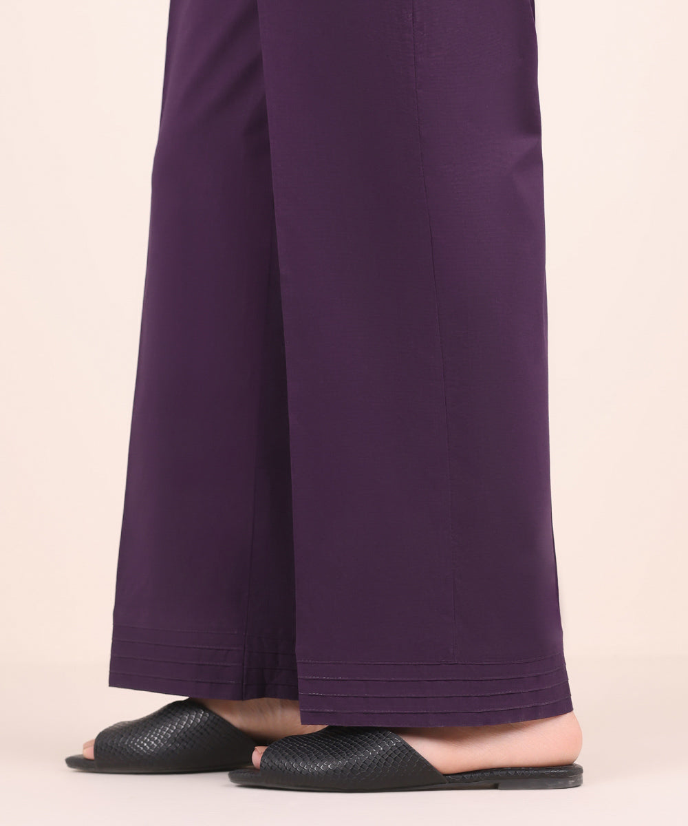 Women's Pret Cambric Purple Solid Straight Pants