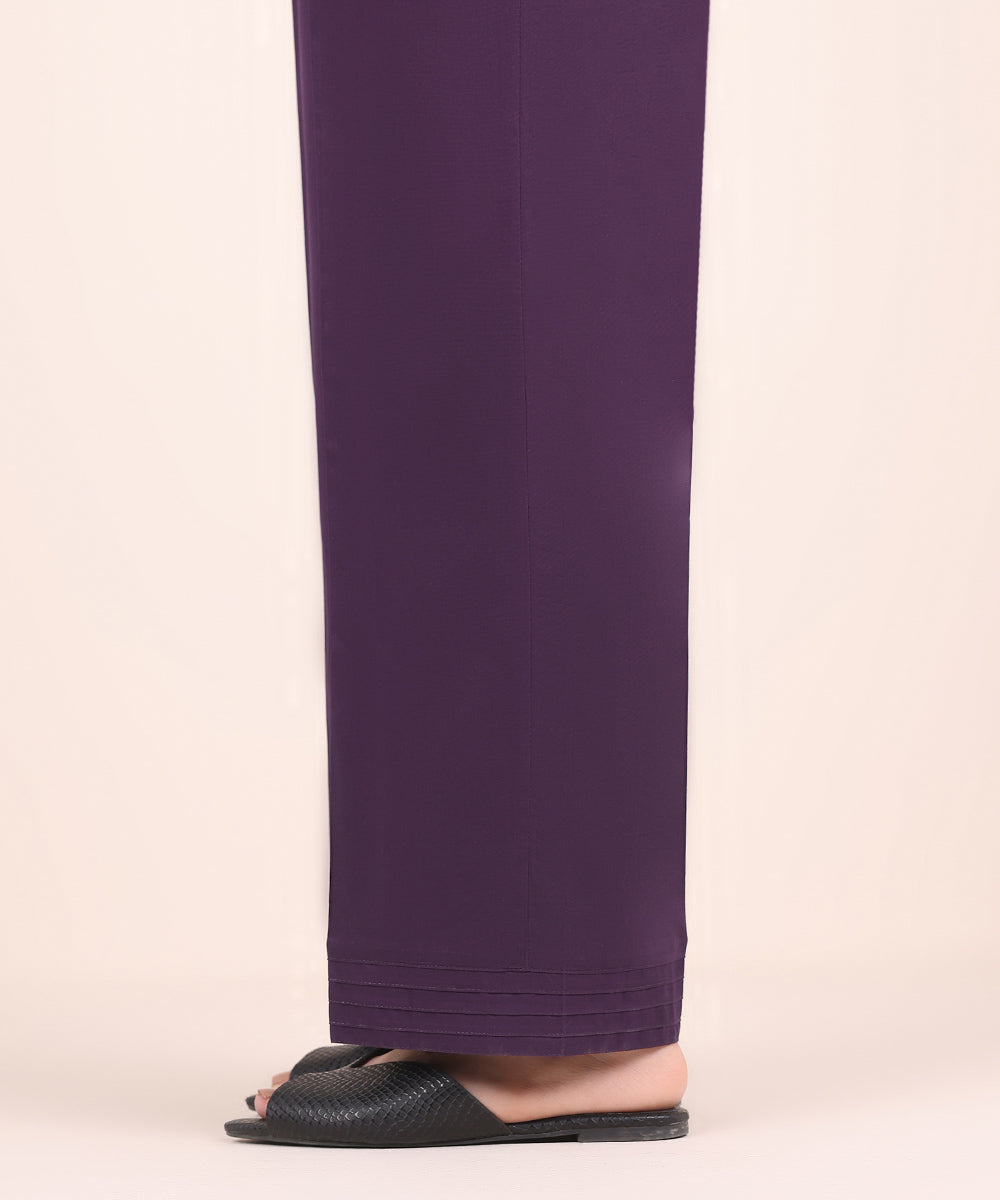 Women's Pret Cambric Purple Solid Straight Pants