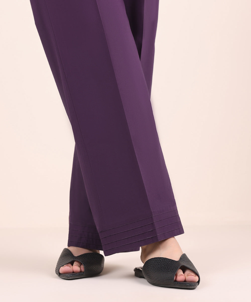 Women's Pret Cambric Purple Solid Straight Pants