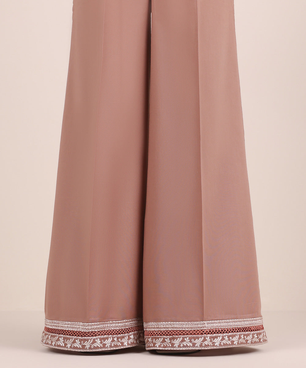 Women's Pret Cambric Pink Embroidered Flared Pants