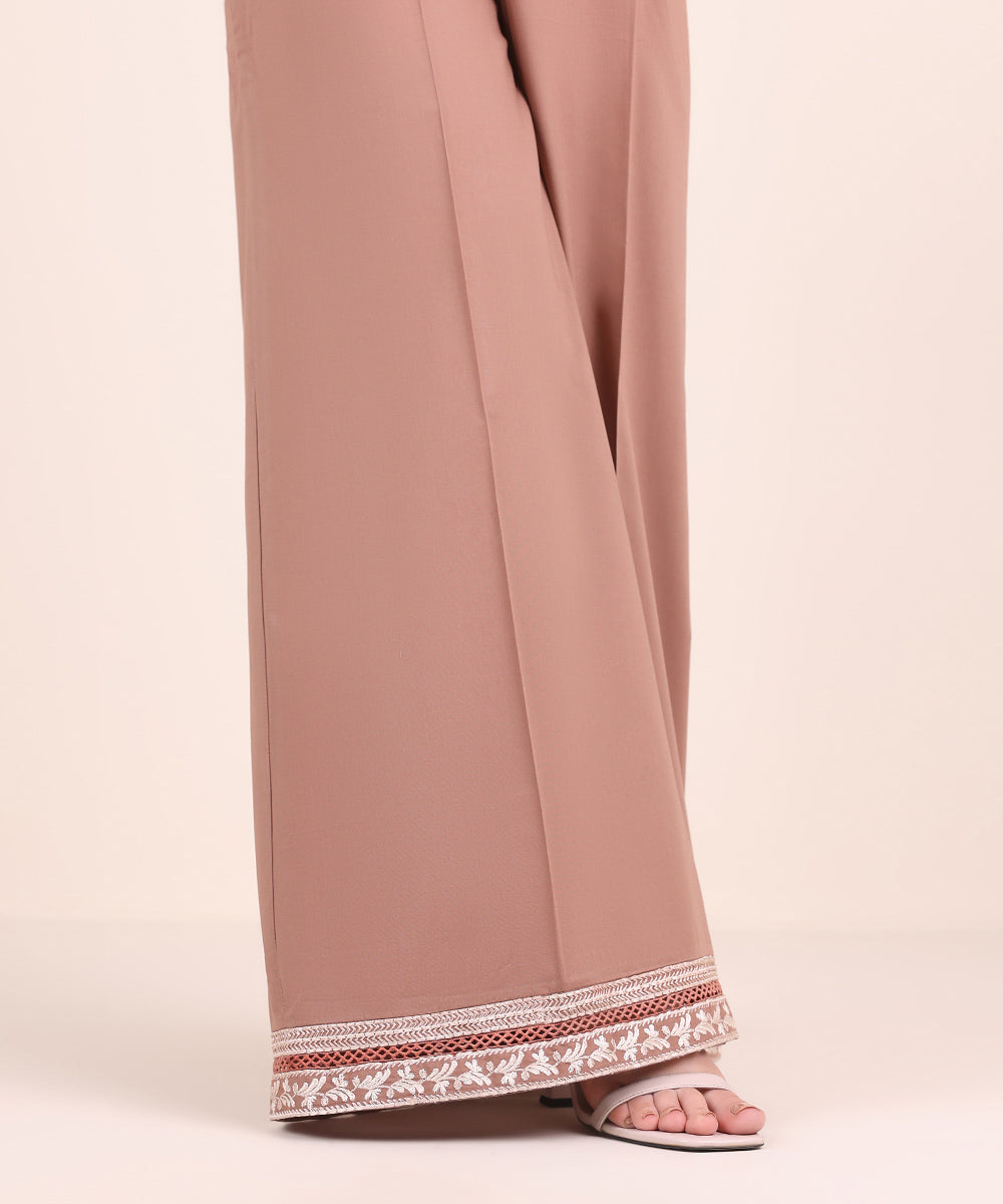 Women's Pret Cambric Pink Embroidered Flared Pants