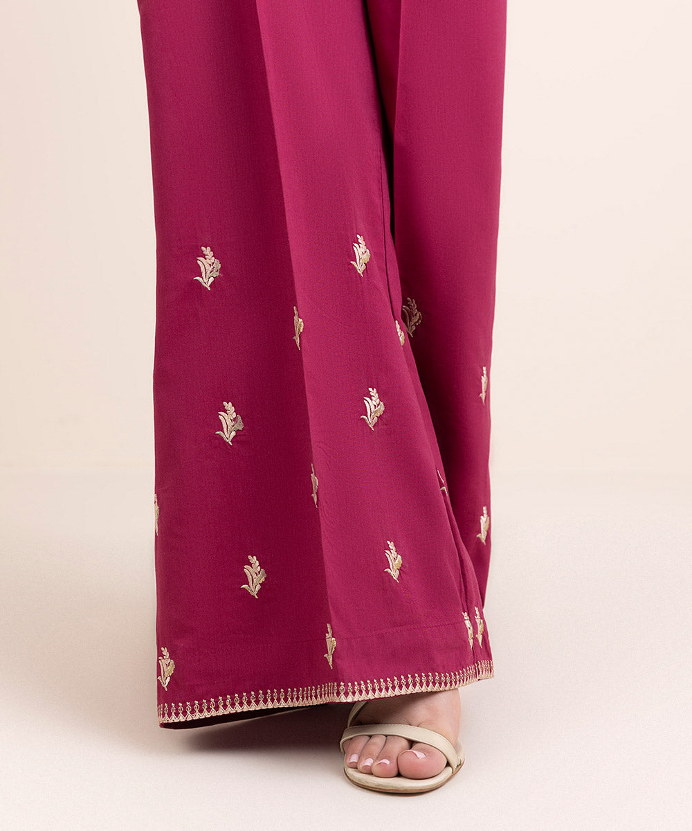 Embroidered Cotton Viscose Flared Pants