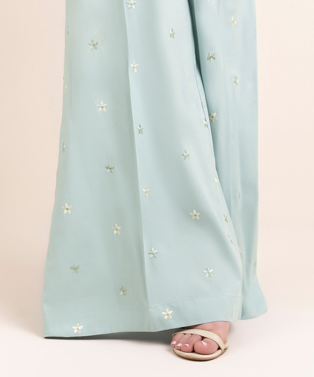 Embroidered Cotton Viscose Flared Pants