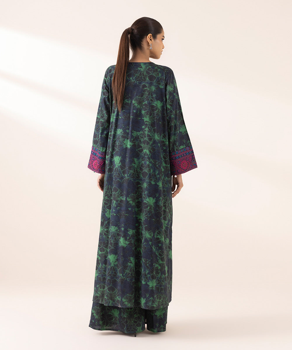 Women's RTW Cotton Viscose Green Embroidered A-Line Shirt