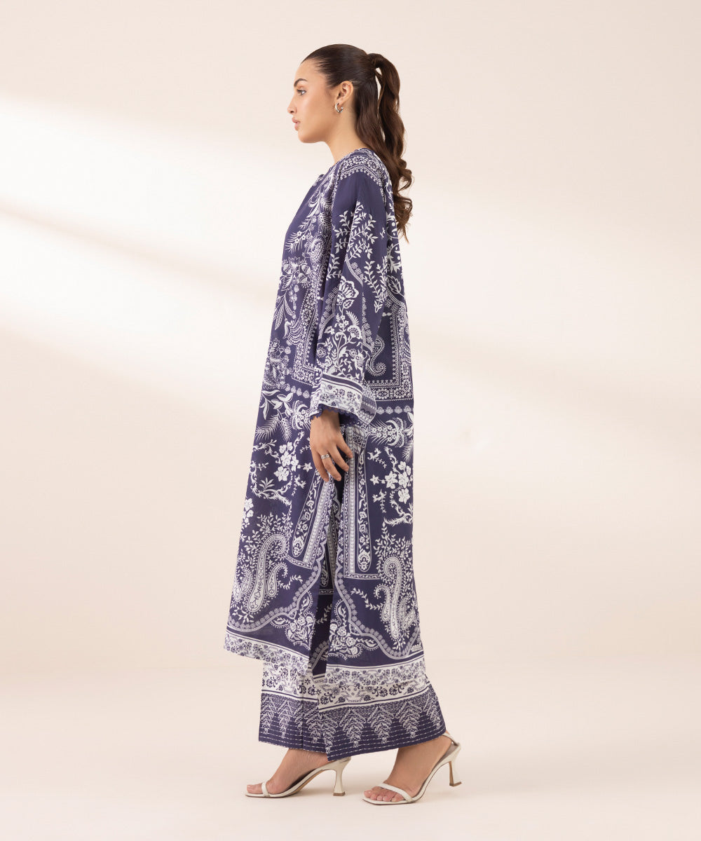 Women's RTW Lawn Blue Printed Boxy Shirt