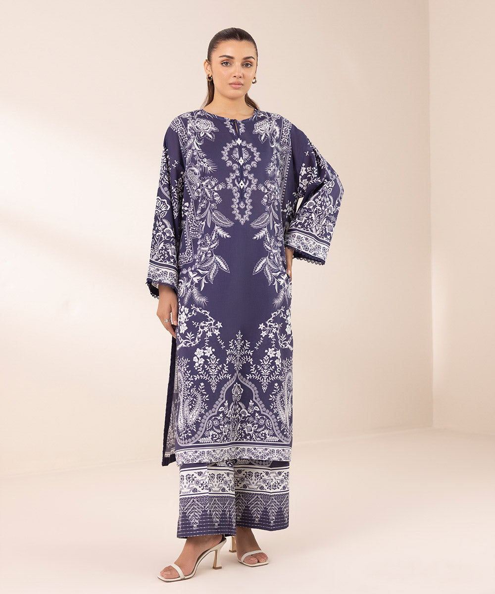 Women's RTW Lawn Blue Printed Boxy Shirt