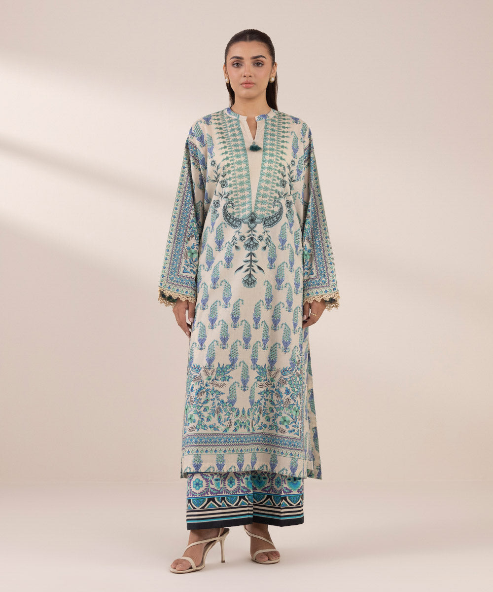 Women's RTW Lawn Blue Printed Boxy Shirt