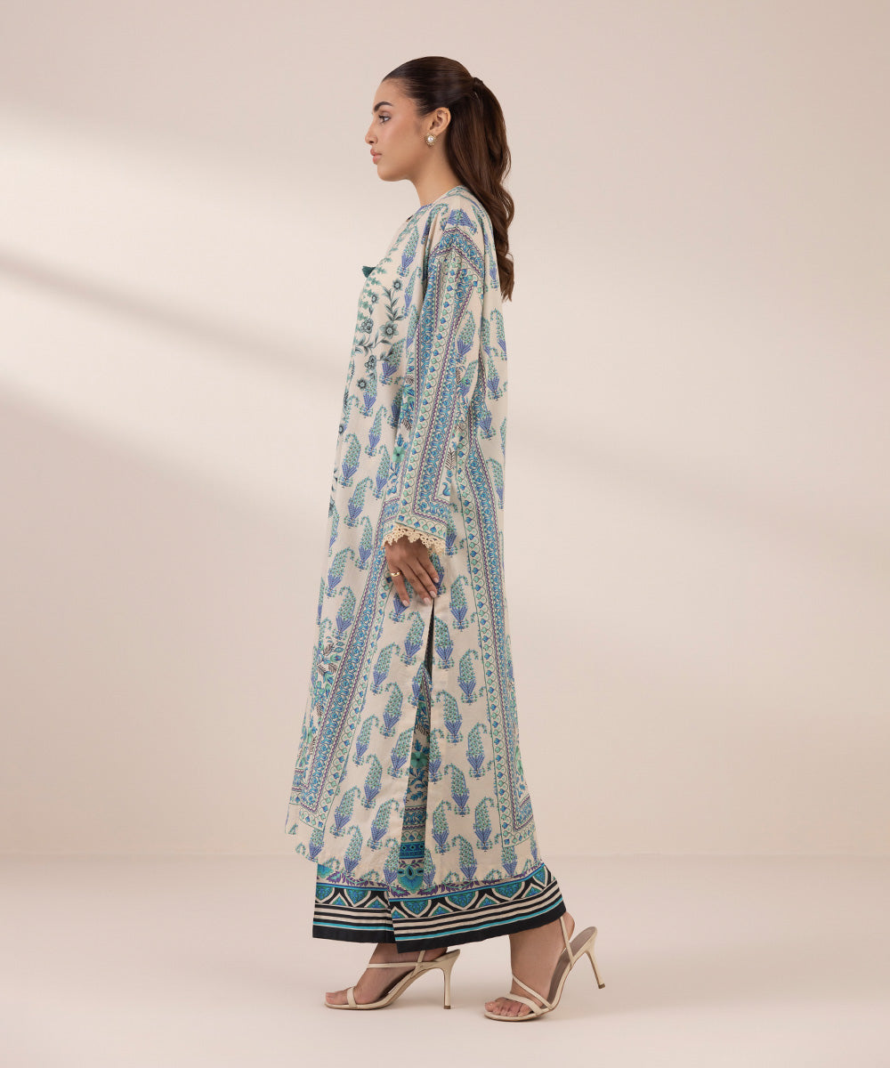 Women's RTW Lawn Blue Printed Boxy Shirt