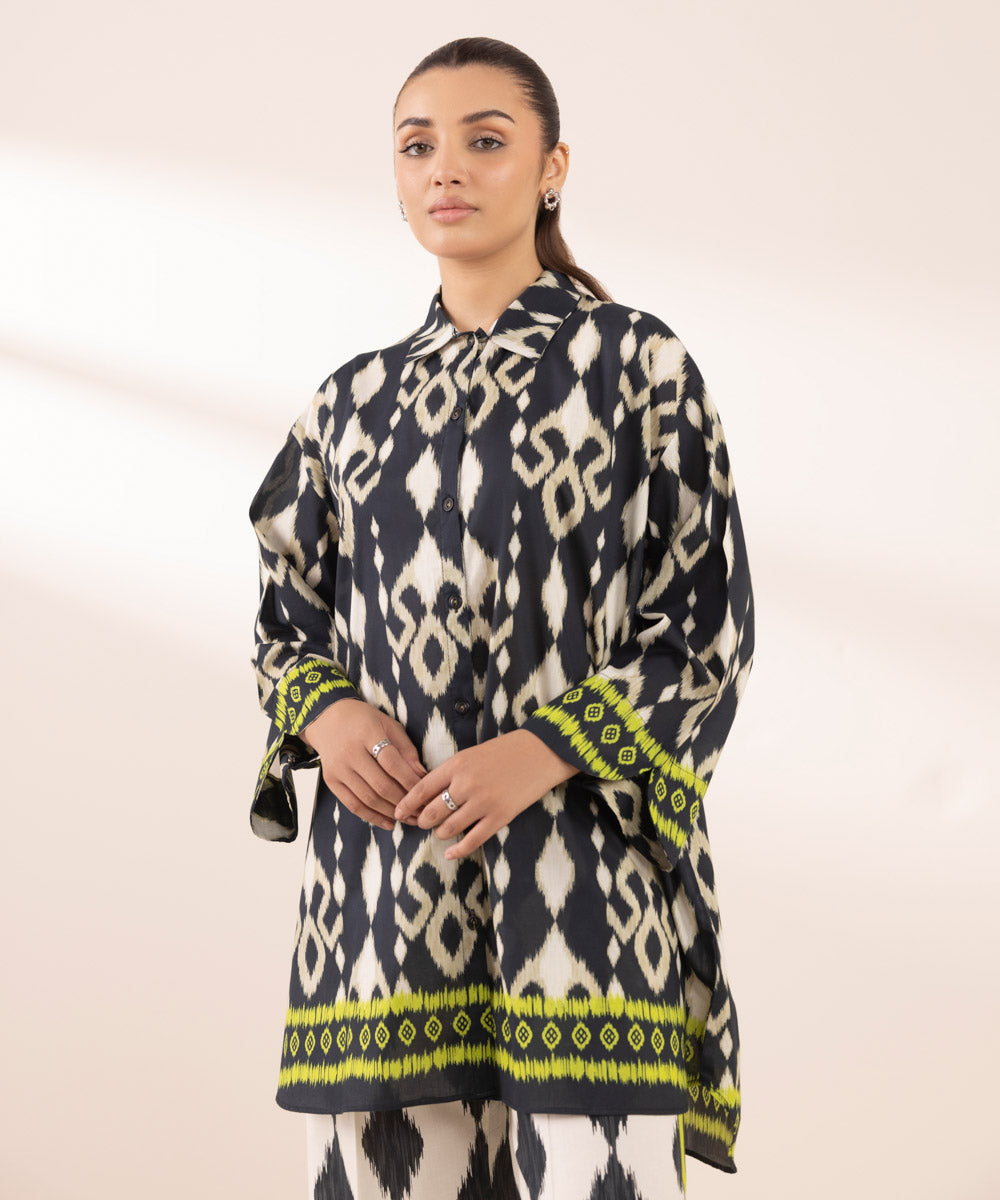 Women's RTW Lawn Multi Printed Button Down Shirt
