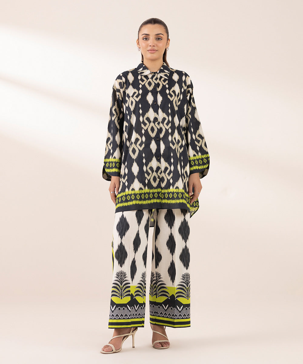 Women's RTW Lawn Multi Printed Button Down Shirt