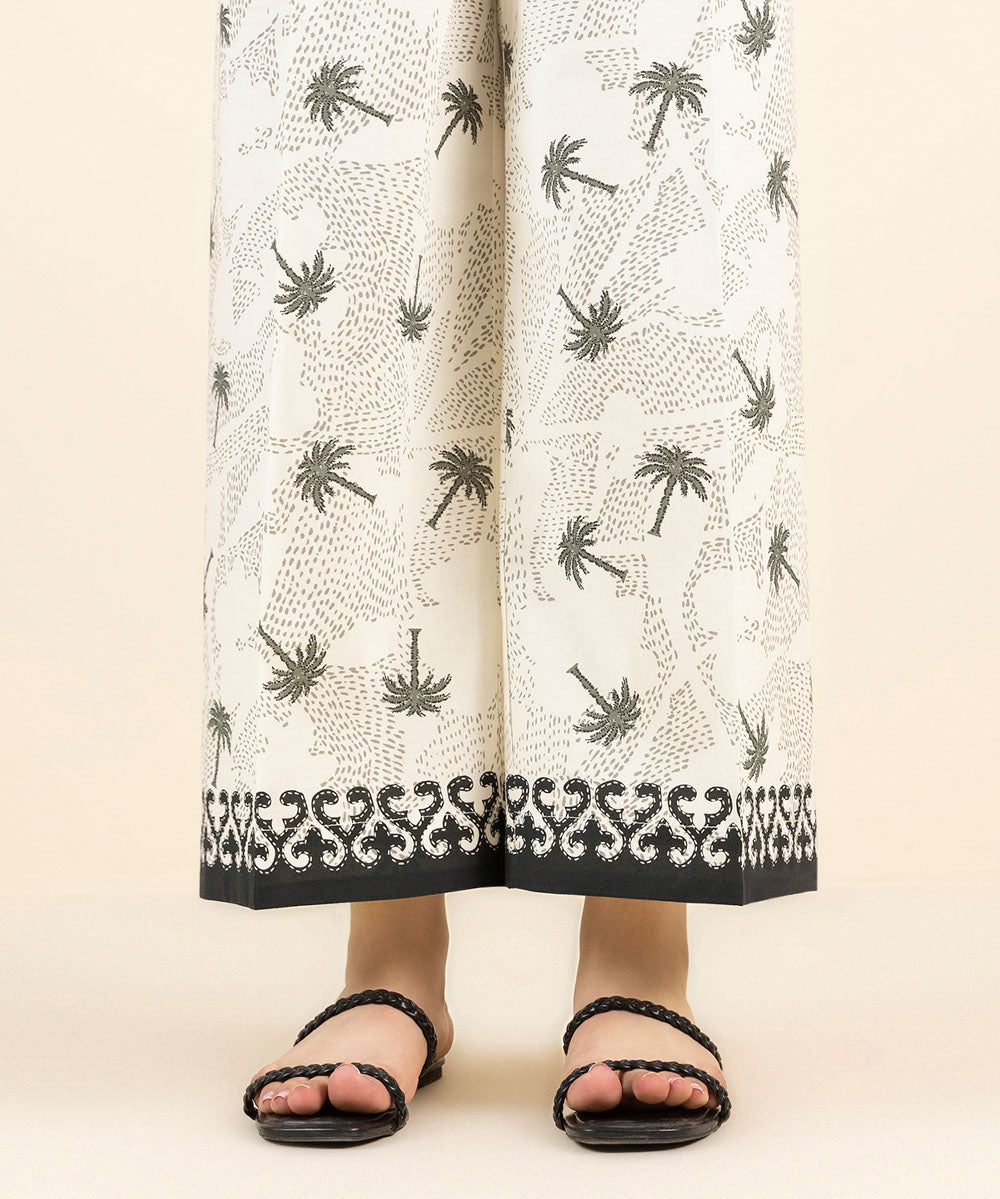 Women's Pret Cambric White Printed Culottes