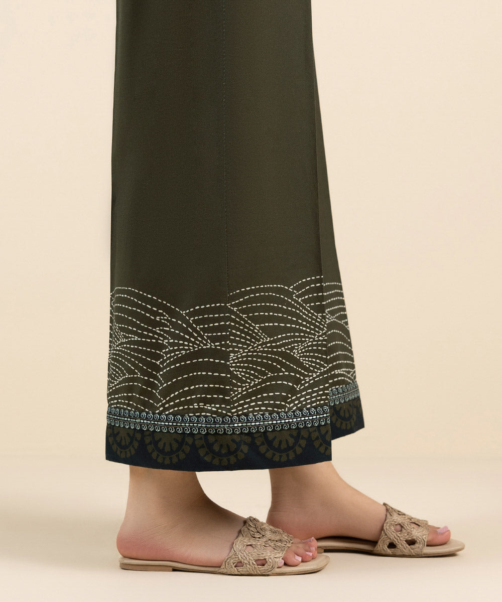 Women's Pret Cambric Green Embroidered Culottes