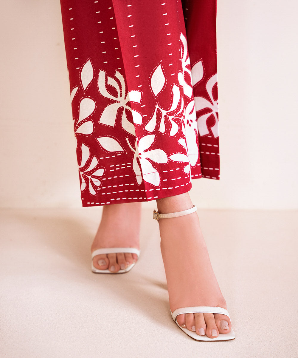 Women's Pret Cambric Red Printed Culottes