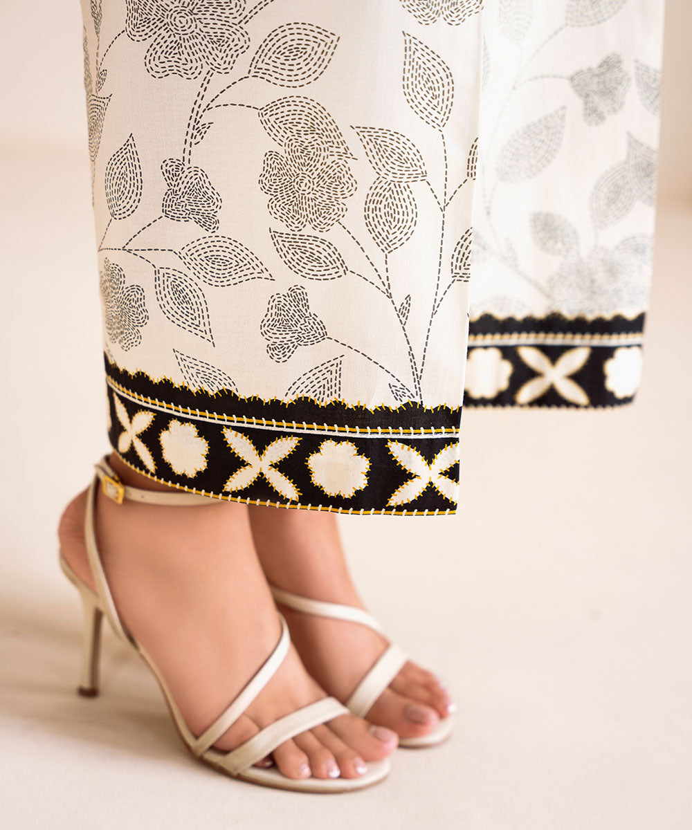 Women's Pret Cambric White Printed Culottes