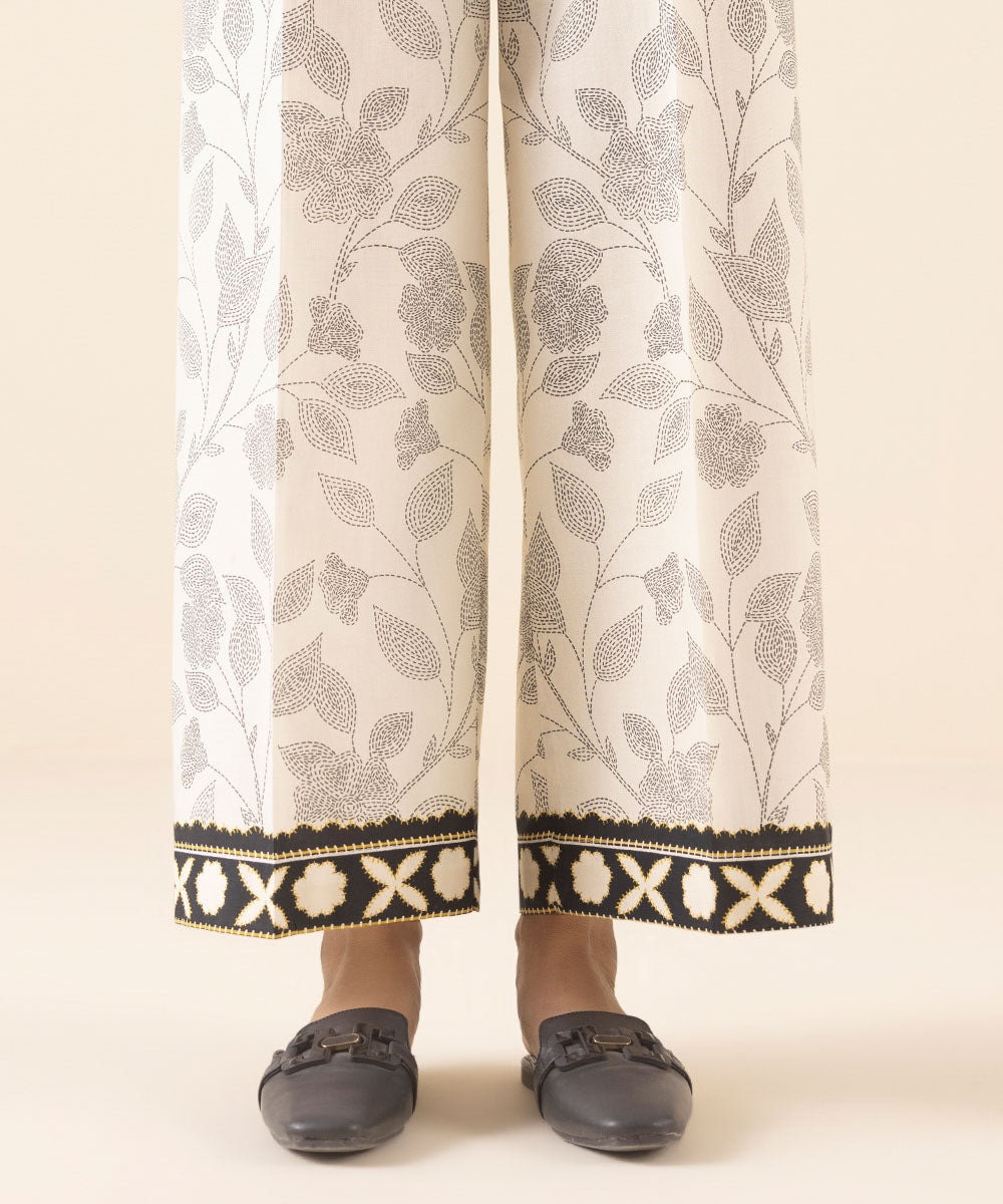 Women's Pret Cambric White Printed Culottes