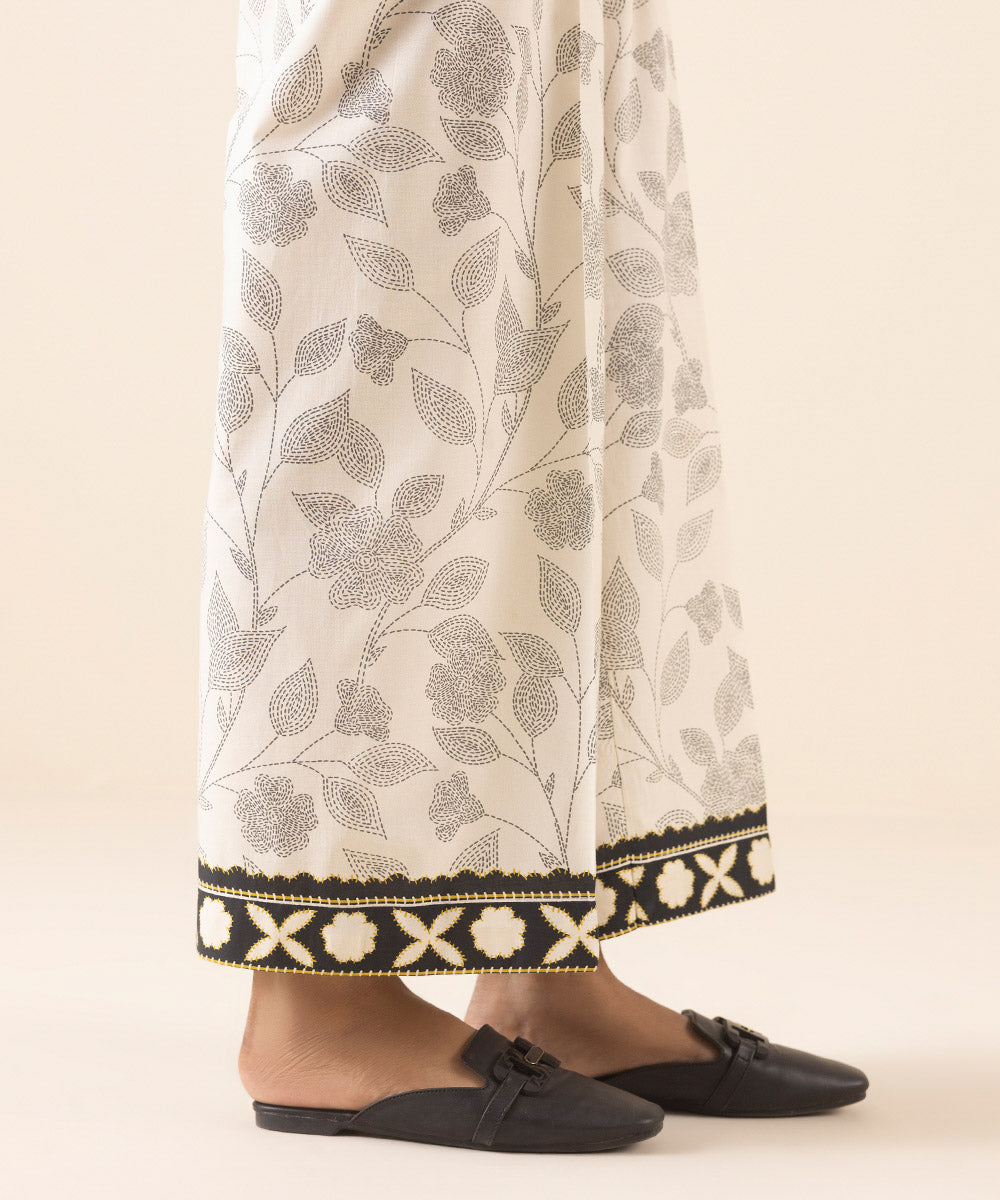 Women's Pret Cambric White Printed Culottes