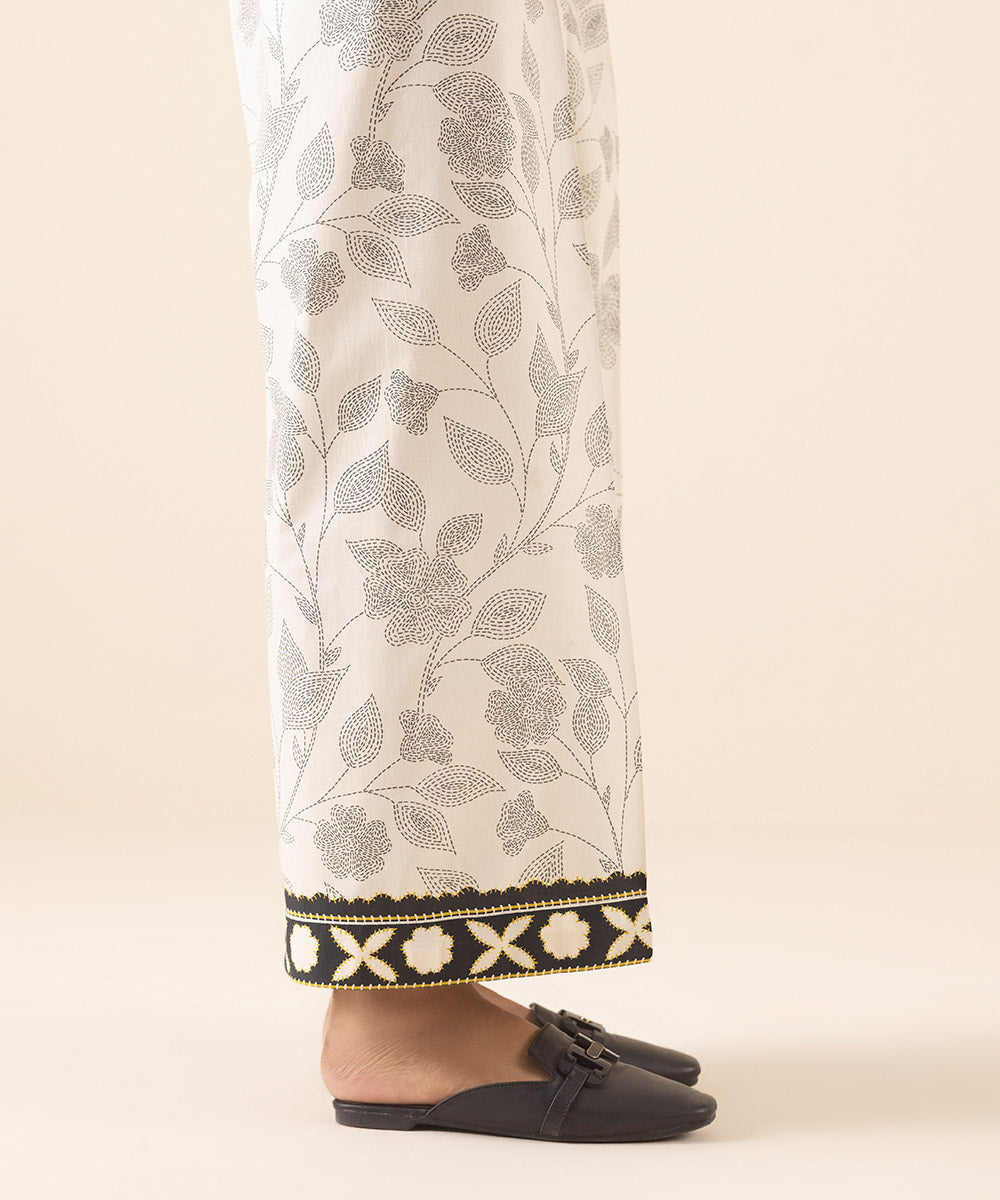 Women's Pret Cambric White Printed Culottes