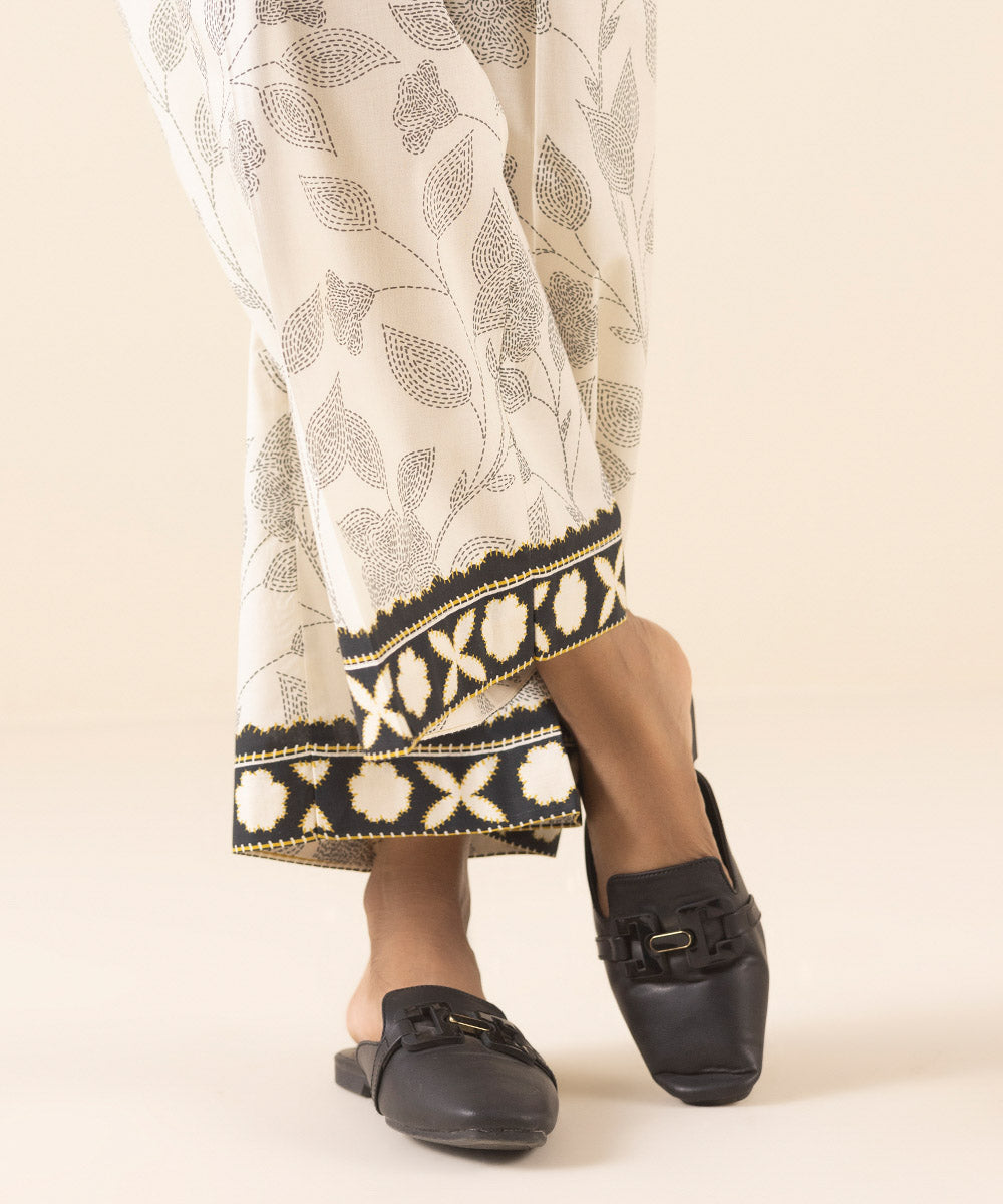 Women's Pret Cambric White Printed Culottes