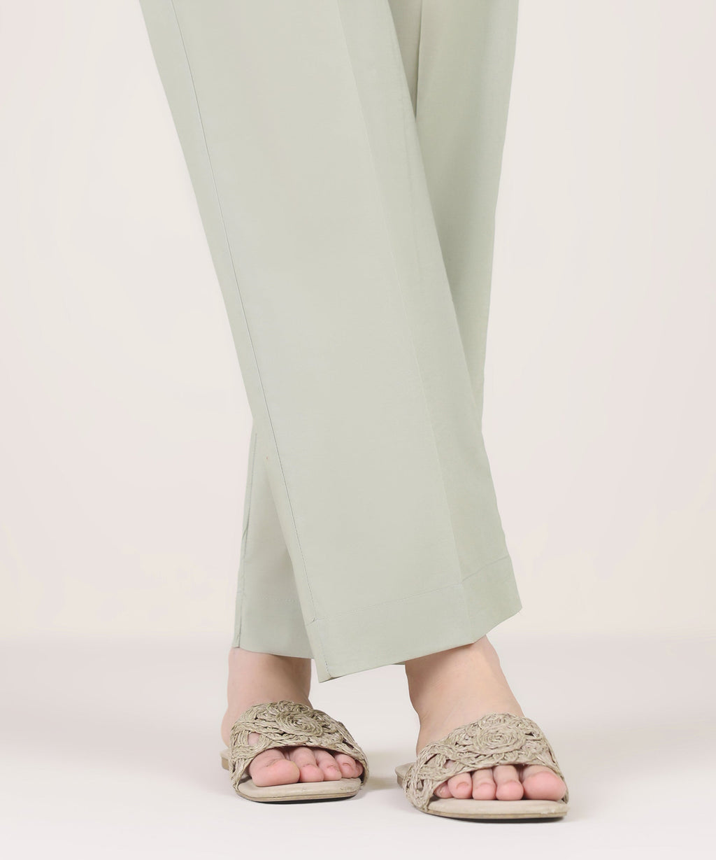 Women's RTW Lycra Grey Solid Straight Pants