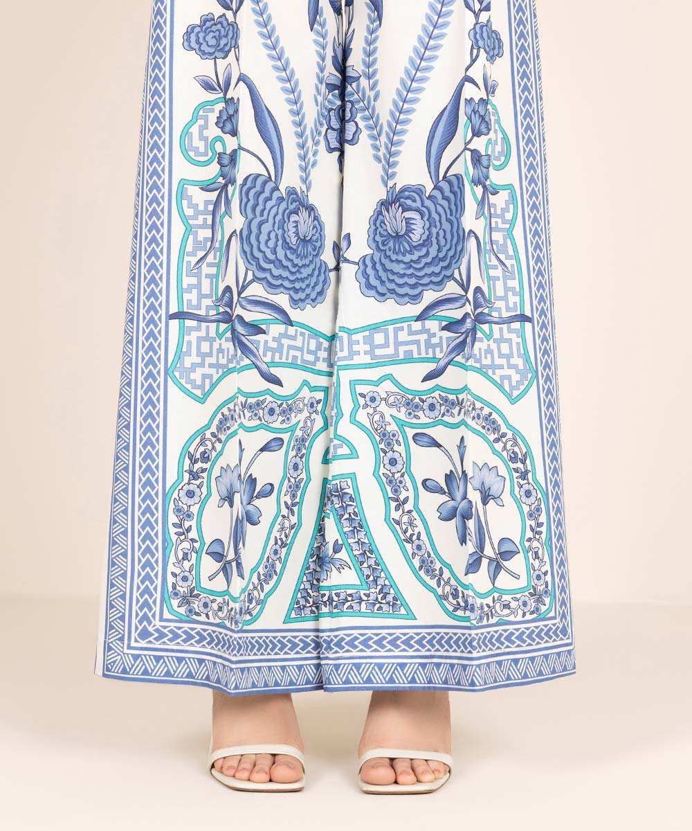 Women's RTW Cambric Blue Printed Flared Pants