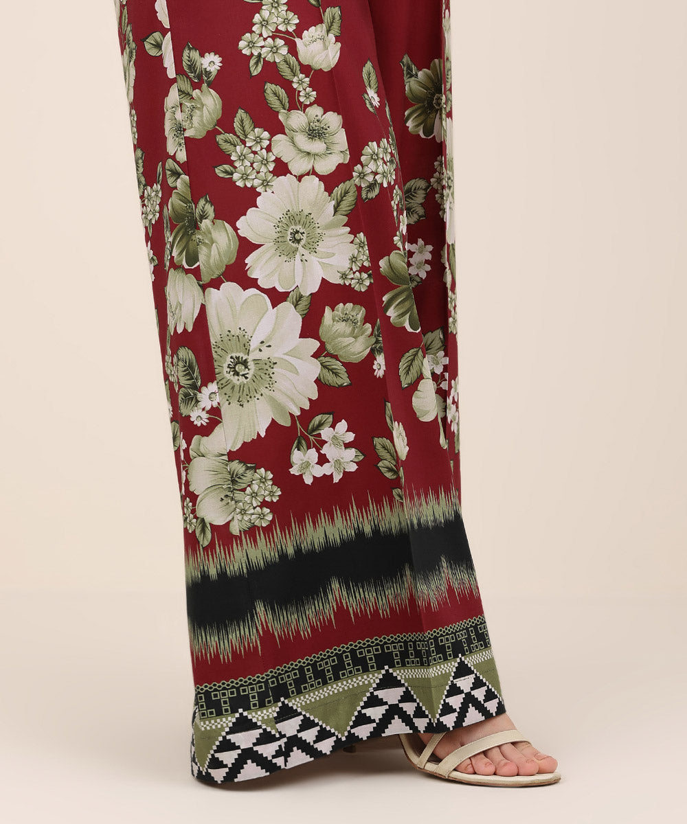 Women's RTW Cambric Red Printed Flared Pants