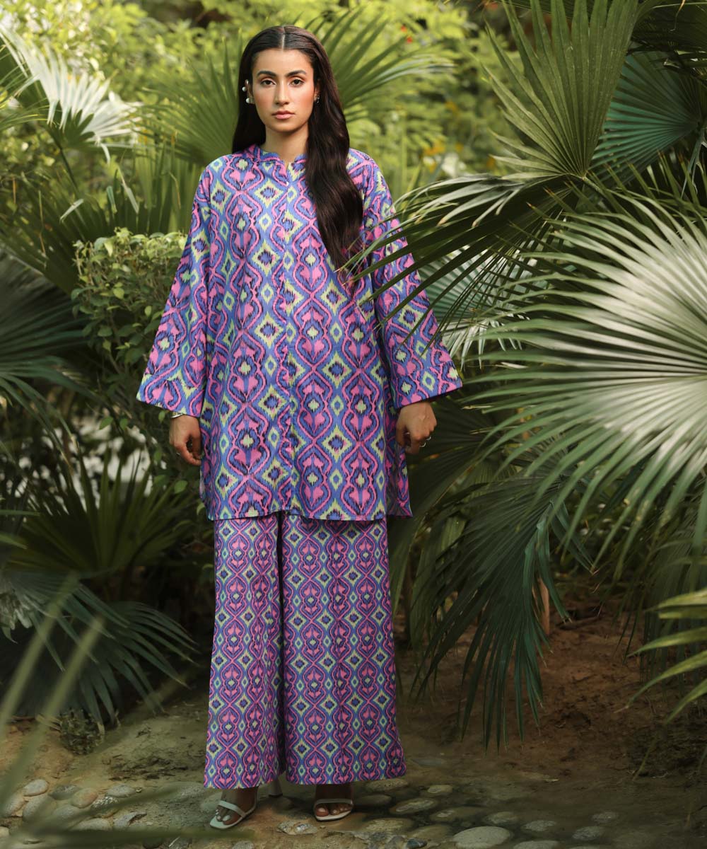 Women's RTW Cross Hatch Blue Printed Boxy Shirt