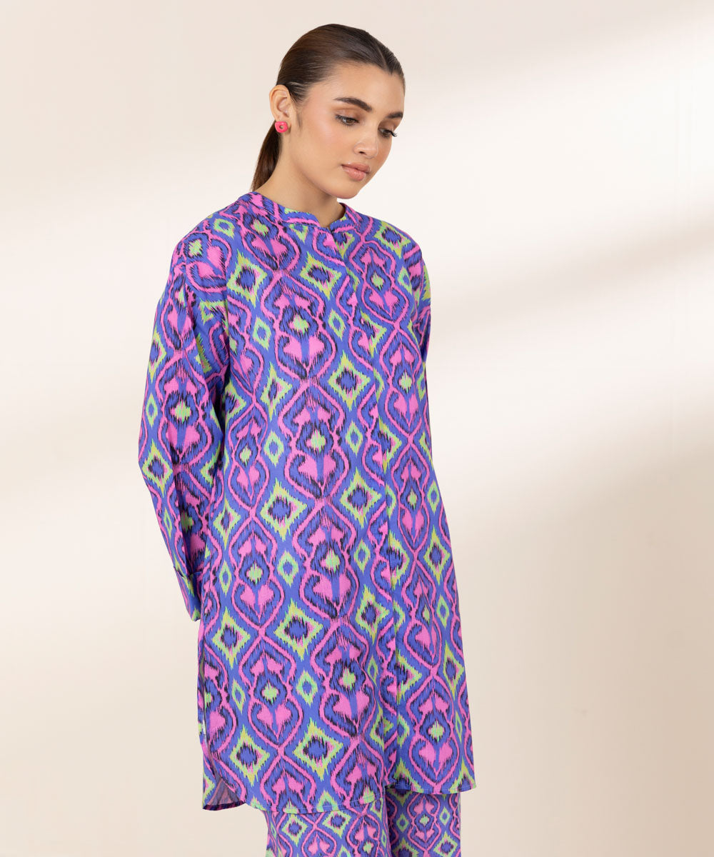 Women's RTW Cross Hatch Blue Printed Boxy Shirt
