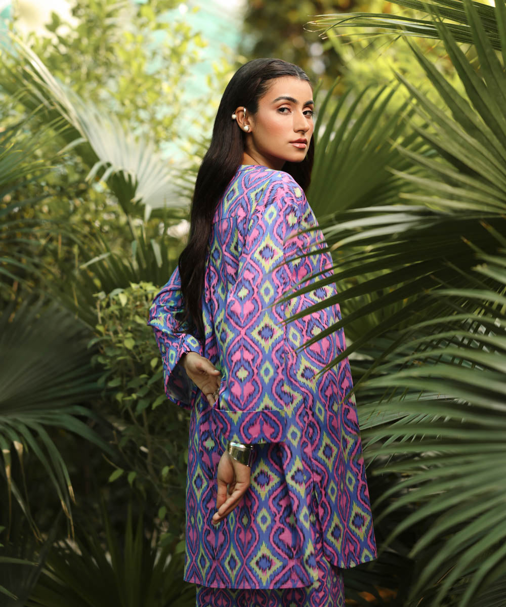 Women's RTW Cross Hatch Blue Printed Boxy Shirt
