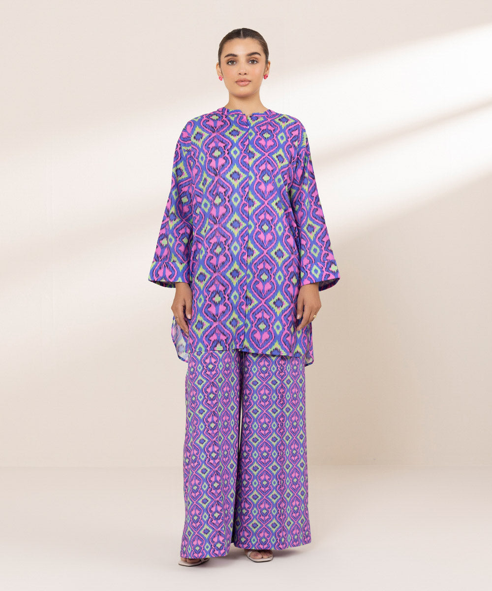 Women's RTW Cross Hatch Blue Printed Boxy Shirt