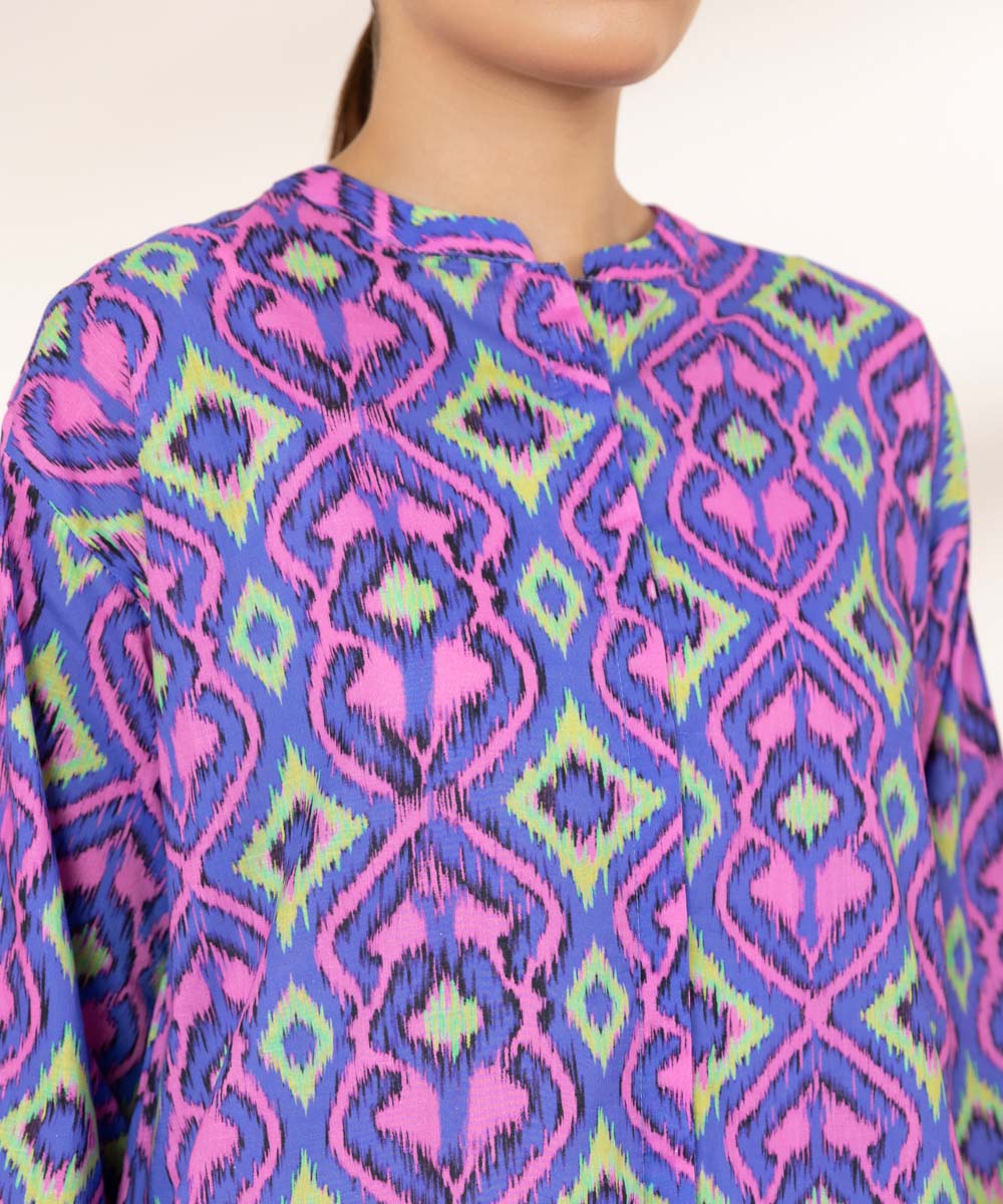 Women's RTW Cross Hatch Blue Printed Boxy Shirt