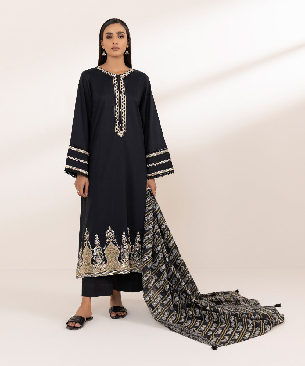 Textured Voile Black Printed Dupatta