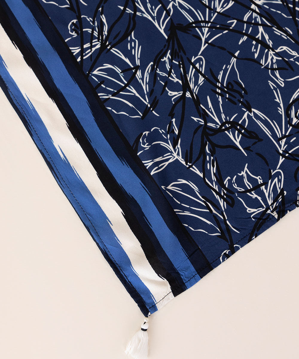 Linen Printed Navy Blue Dupatta