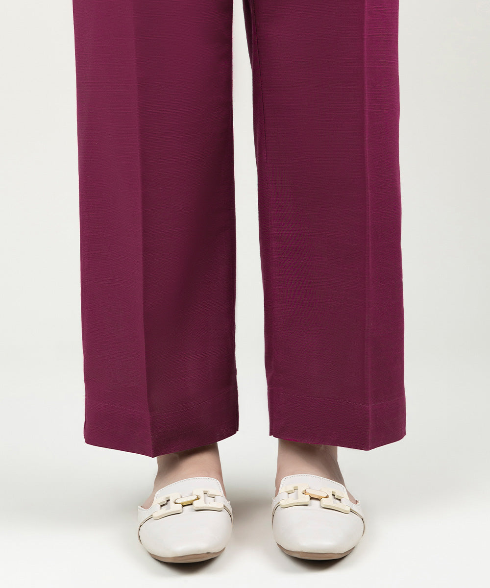 Women's Pret Khaddar Solid Magenta Straight Pants