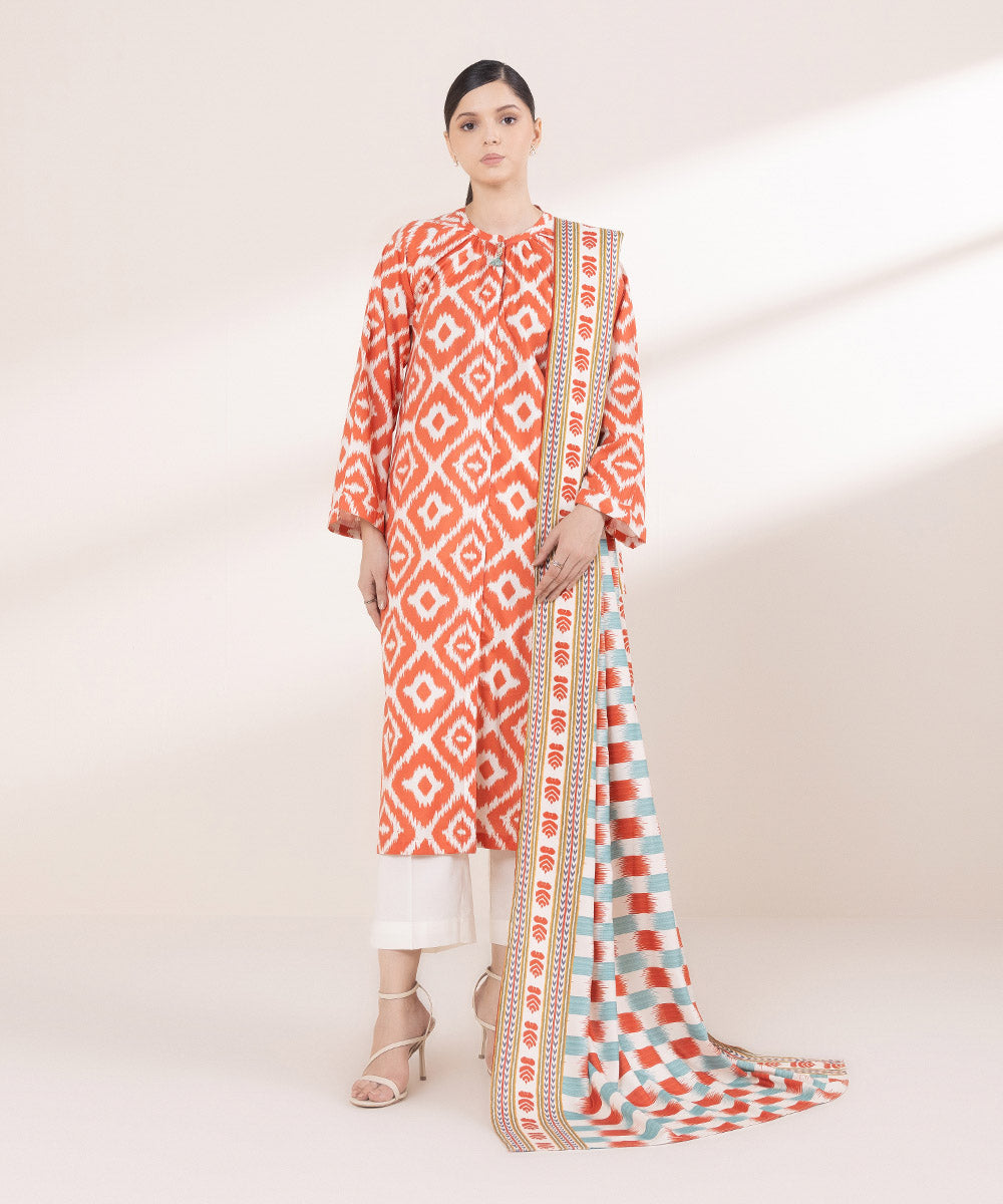 Linen Printed White Dupatta