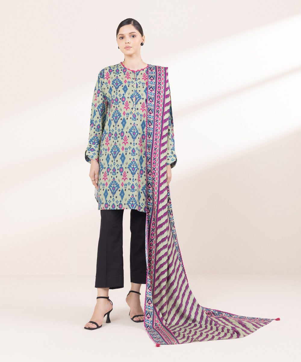 Linen Printed Pistachio Green Dupatta