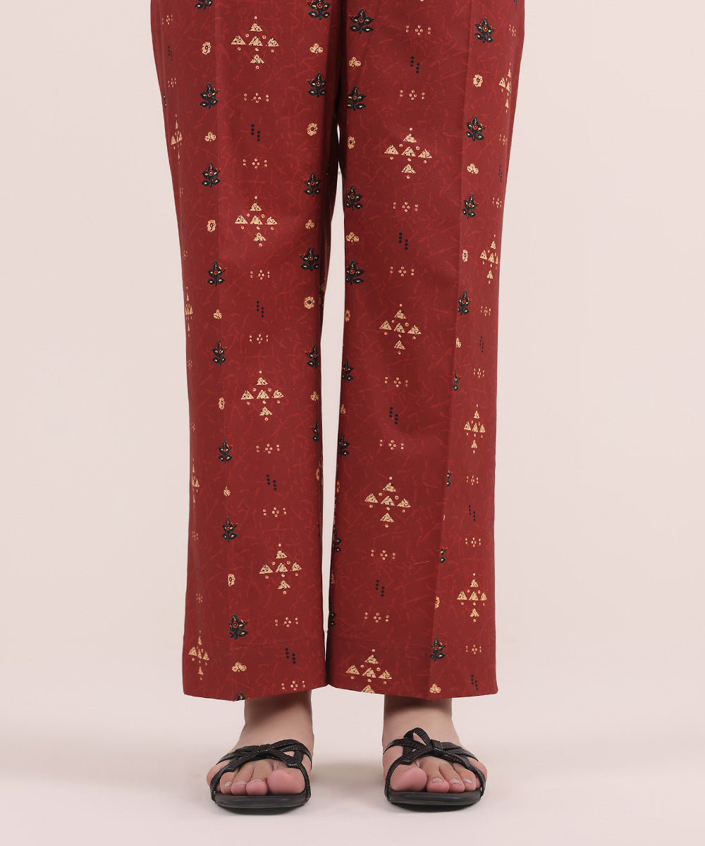 Women's Pret Cambric Red Printed Straight Pants