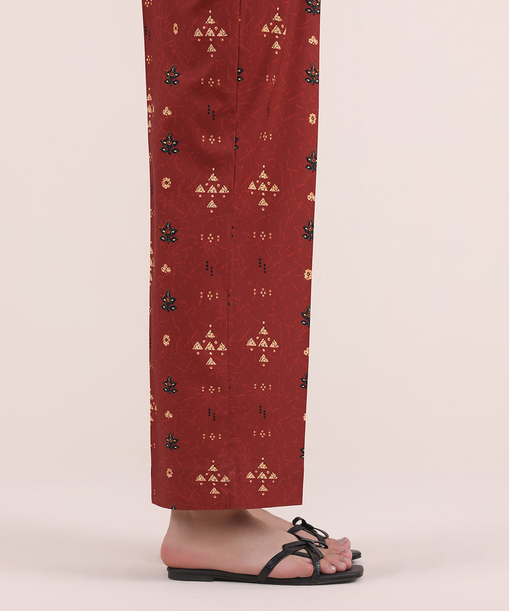 Women's Pret Cambric Red Printed Straight Pants