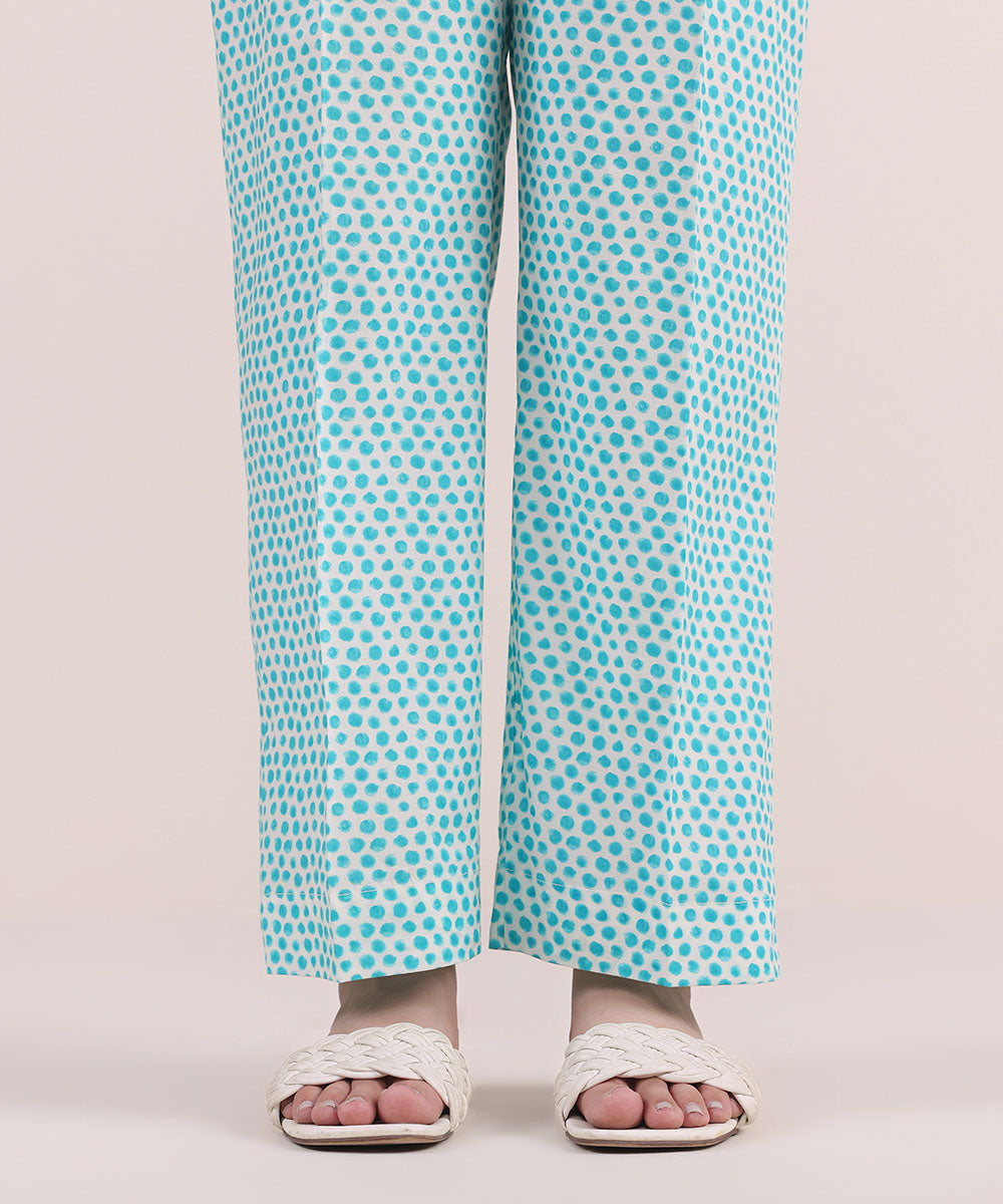 Women's Pret Cambric Blue Printed Straight Pants