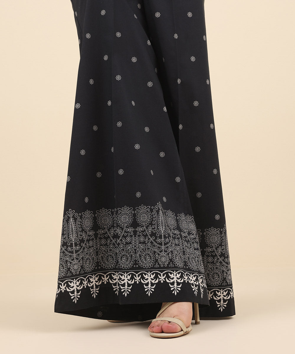 Women's Pret Cambric Black Printed Flared Pants