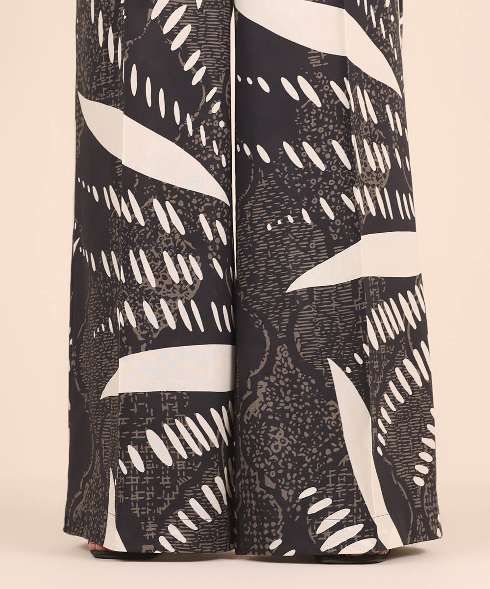 Women's RTW Cambric Black Printed Flared Pants
