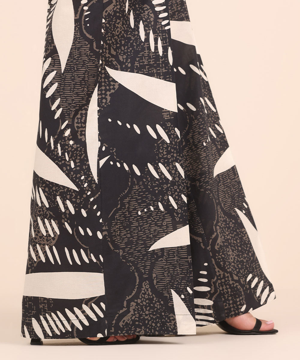 Women's RTW Cambric Black Printed Flared Pants