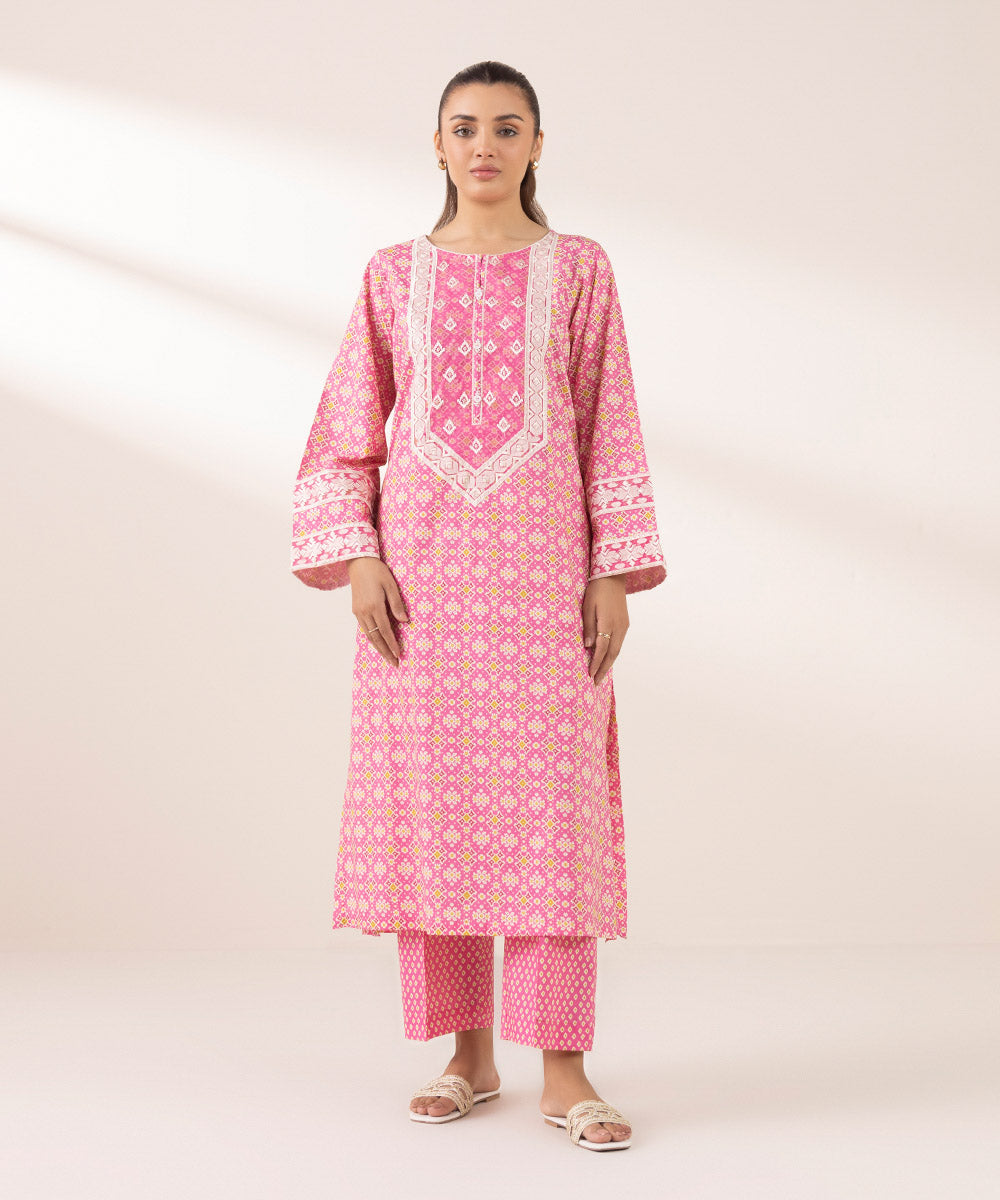Women's RTW Cotton Viscose Pink Embroidered A-Line Shirt