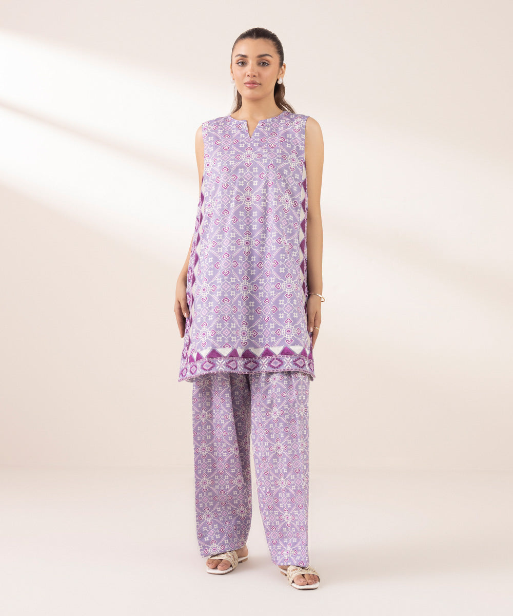 Women's RTW Cotton Viscose Purple Embroidered A-Line Shirt