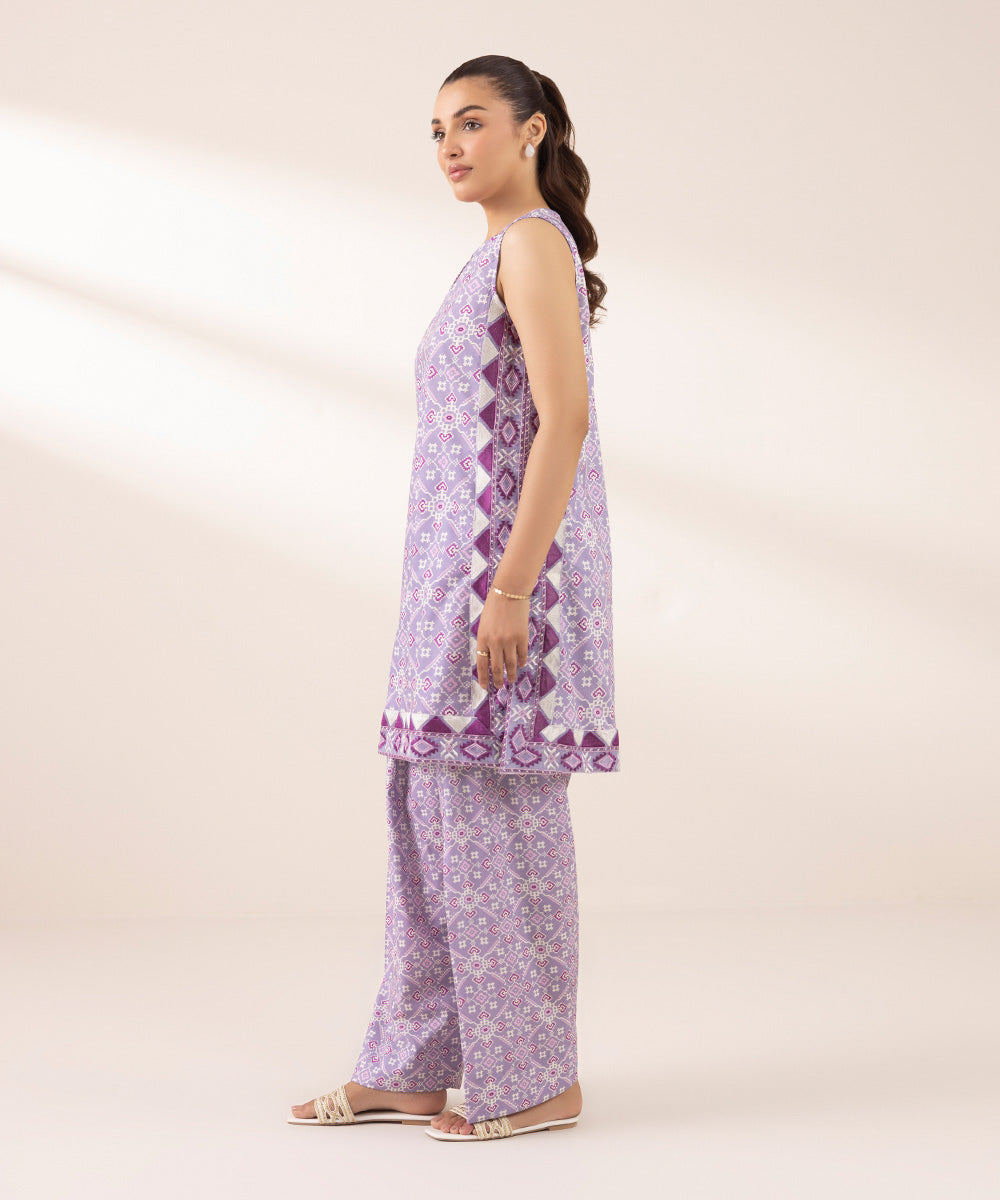Women's RTW Cotton Viscose Purple Embroidered A-Line Shirt
