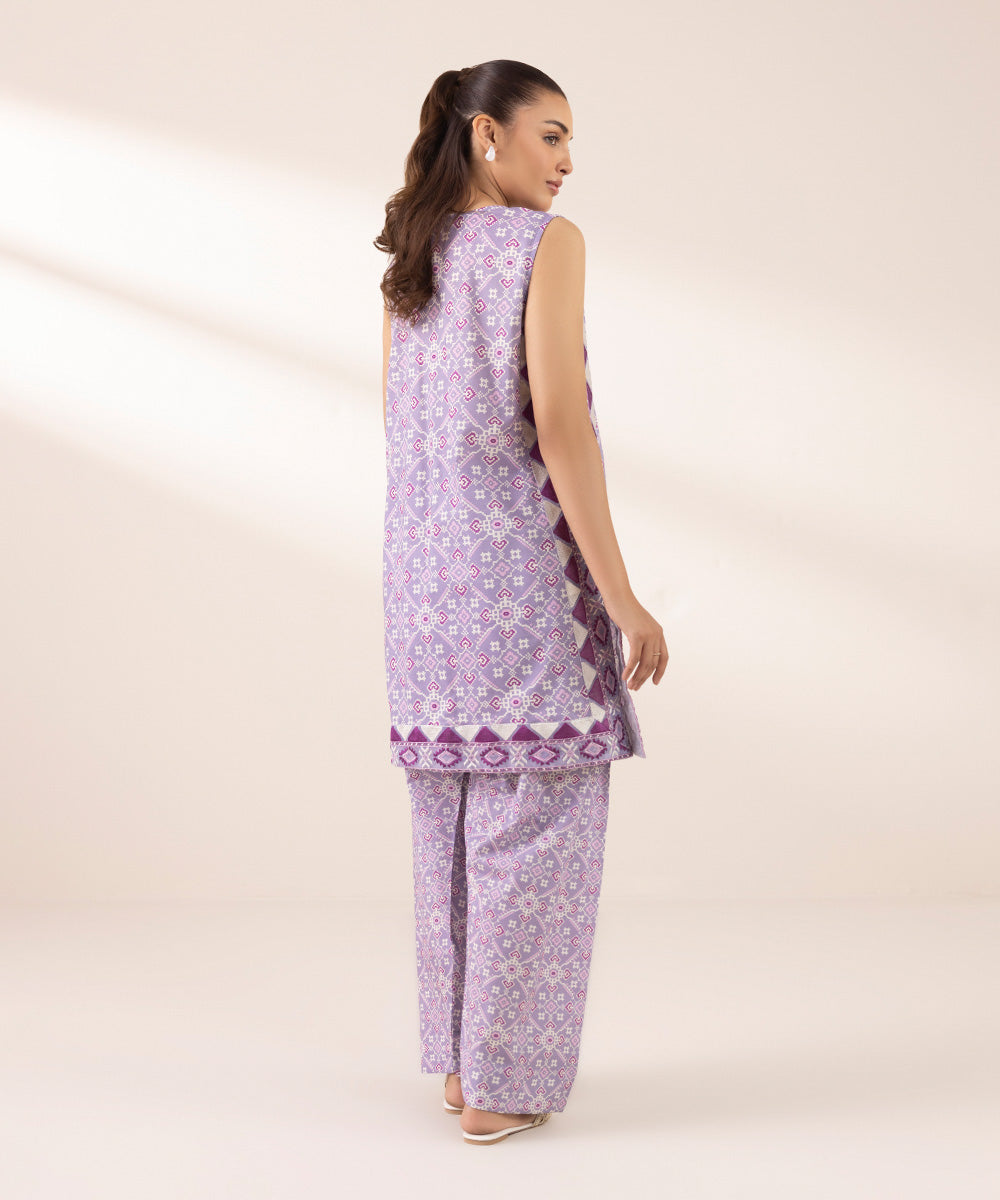 Women's RTW Cotton Viscose Purple Embroidered A-Line Shirt