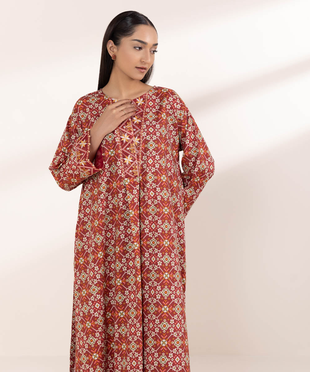 Women's RTW Cotton Viscose Red Embroidered Boxy Shirt