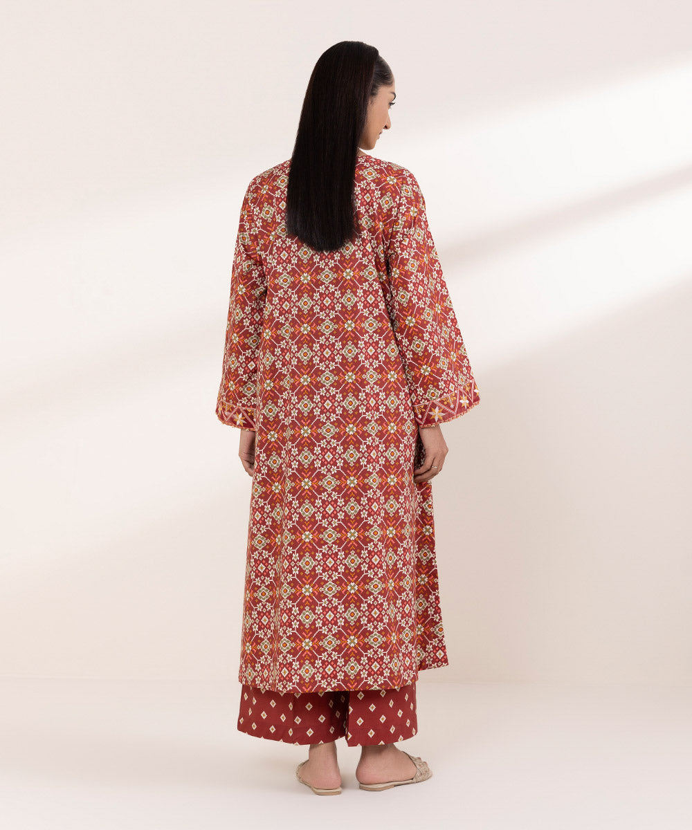 Women's RTW Cotton Viscose Red Embroidered Boxy Shirt
