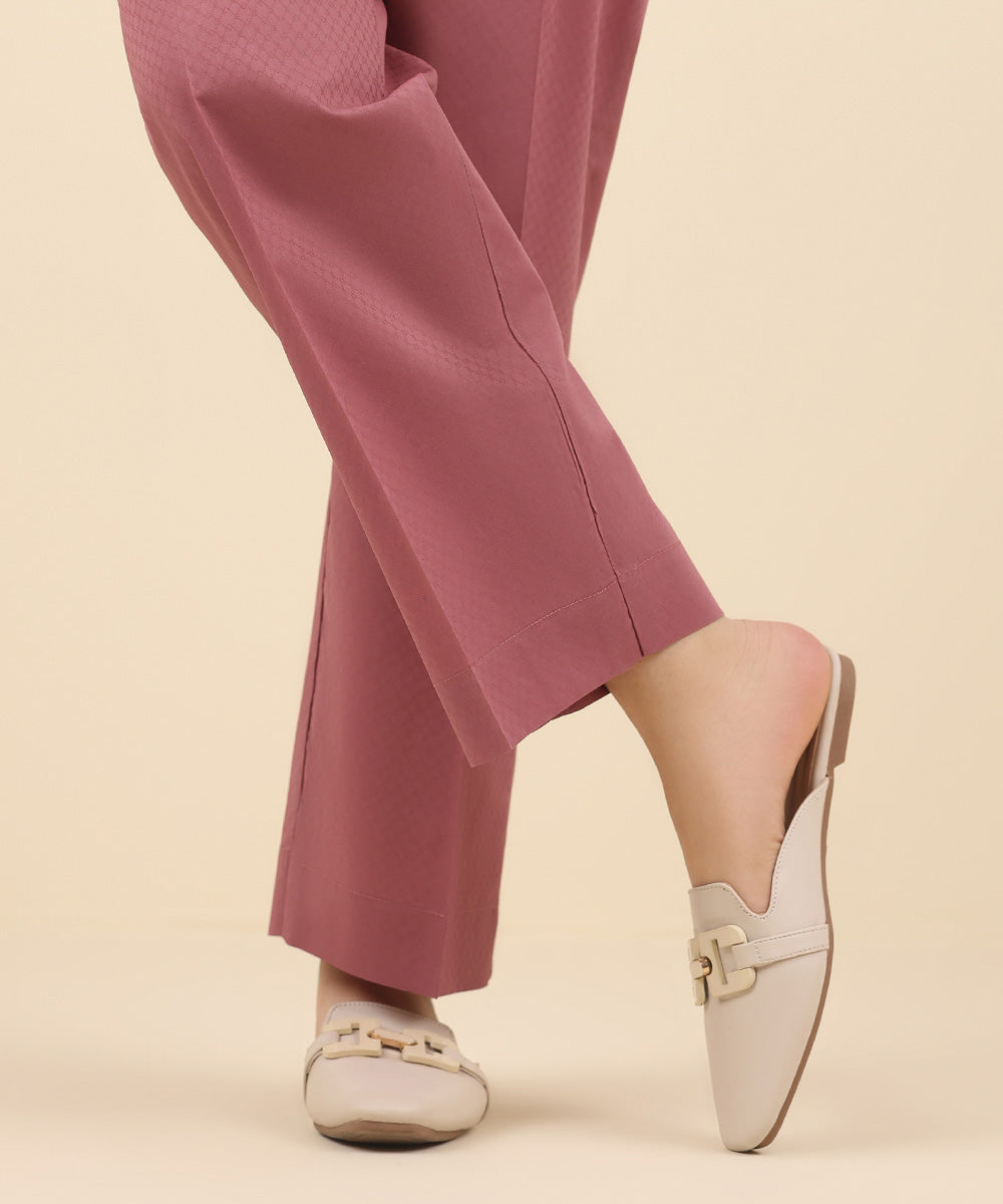 Women's Pret Cambric Pink Solid Straight Pants